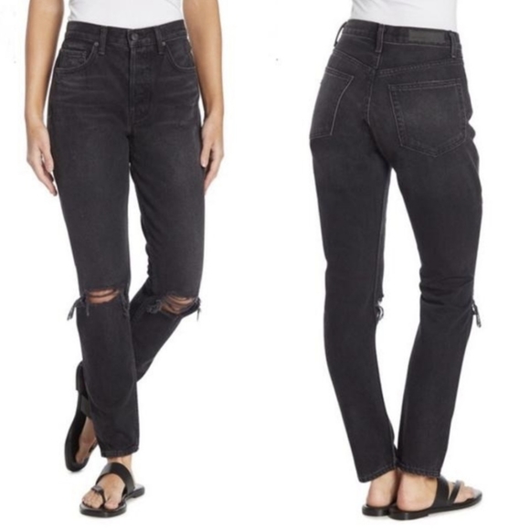 GRLFRND Denim - GRLFRND Karolina Black High Rise Straight Crop Ripped Jeans in Wild Thing - 27